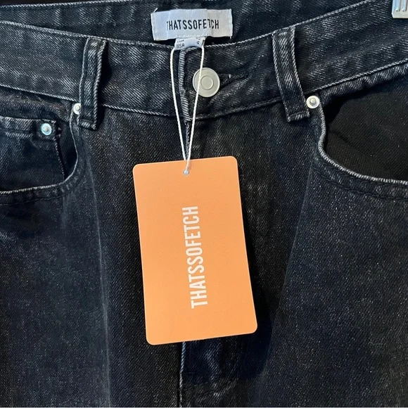 THATSSOFETCH Varski Semi-Wide Leg Black High Waisted Raw Hem Jeans - Picture 7 of 11